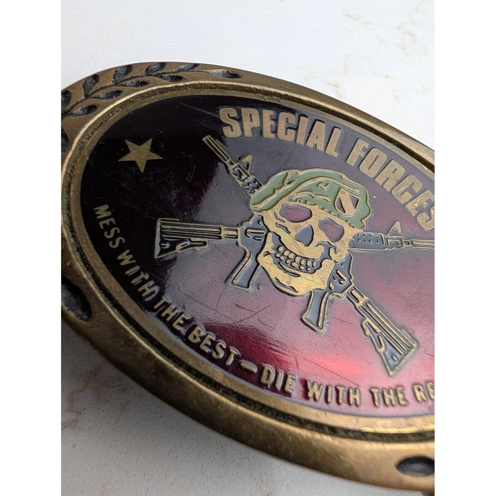 Vintage Heritage Buckles Special Forces Skull Solid Brass Belt Buckle Military